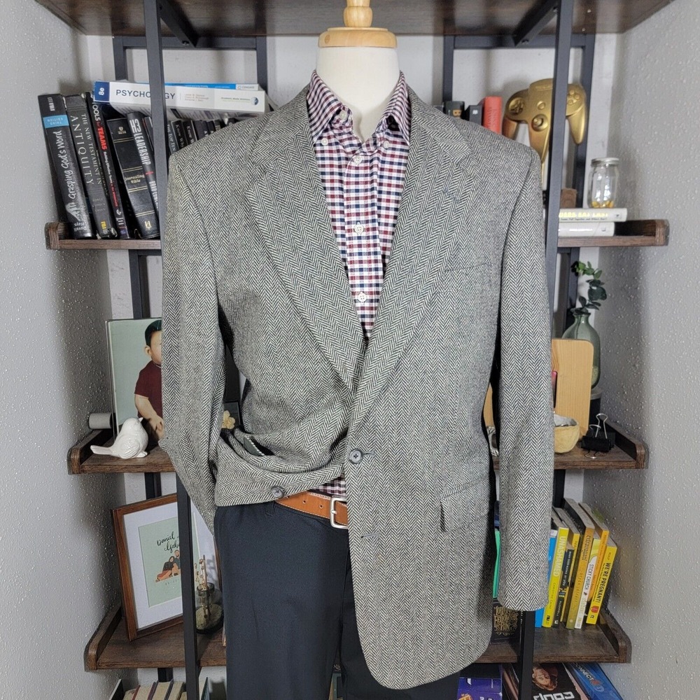 John Alexander HARTMARX Men's Tweed Sport Coat‎ Blazer Two Button Gray Wool 42L